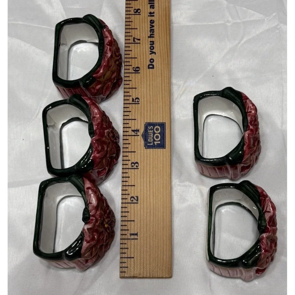 vintage holiday christmas poinsettia napkin ring‎ set of 5